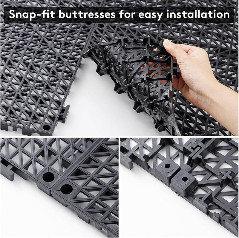 WENQUIT 8PCS Interlocking Drainage Mat, 12" x 12" Non-Slip Splicing Rubber Drainage Floor Mats with Holes, Cushioning Floor Tiles Mats for Deck, Pool, Indoor Bathroom & Outdoor Balcony-Black - Image 3